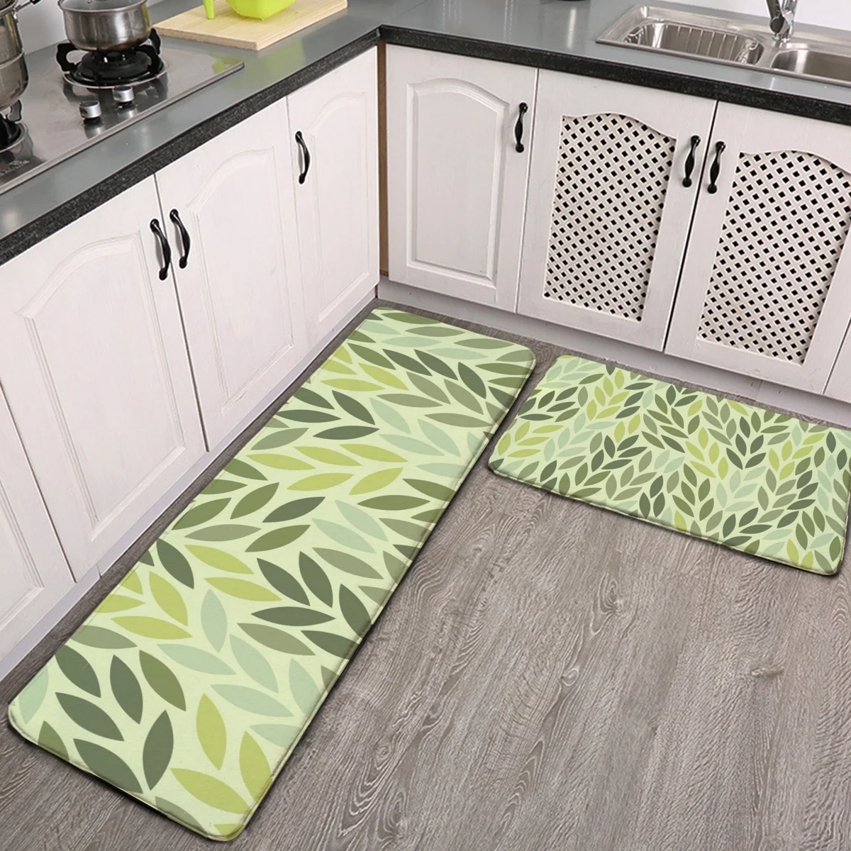 

Anti Fatigue Kitchen Mat Set Of 2 Green Seamless Leaf Pattern Kitchen Rug Cushioned Floor Mats Carpet Washable Long Hallway Runn