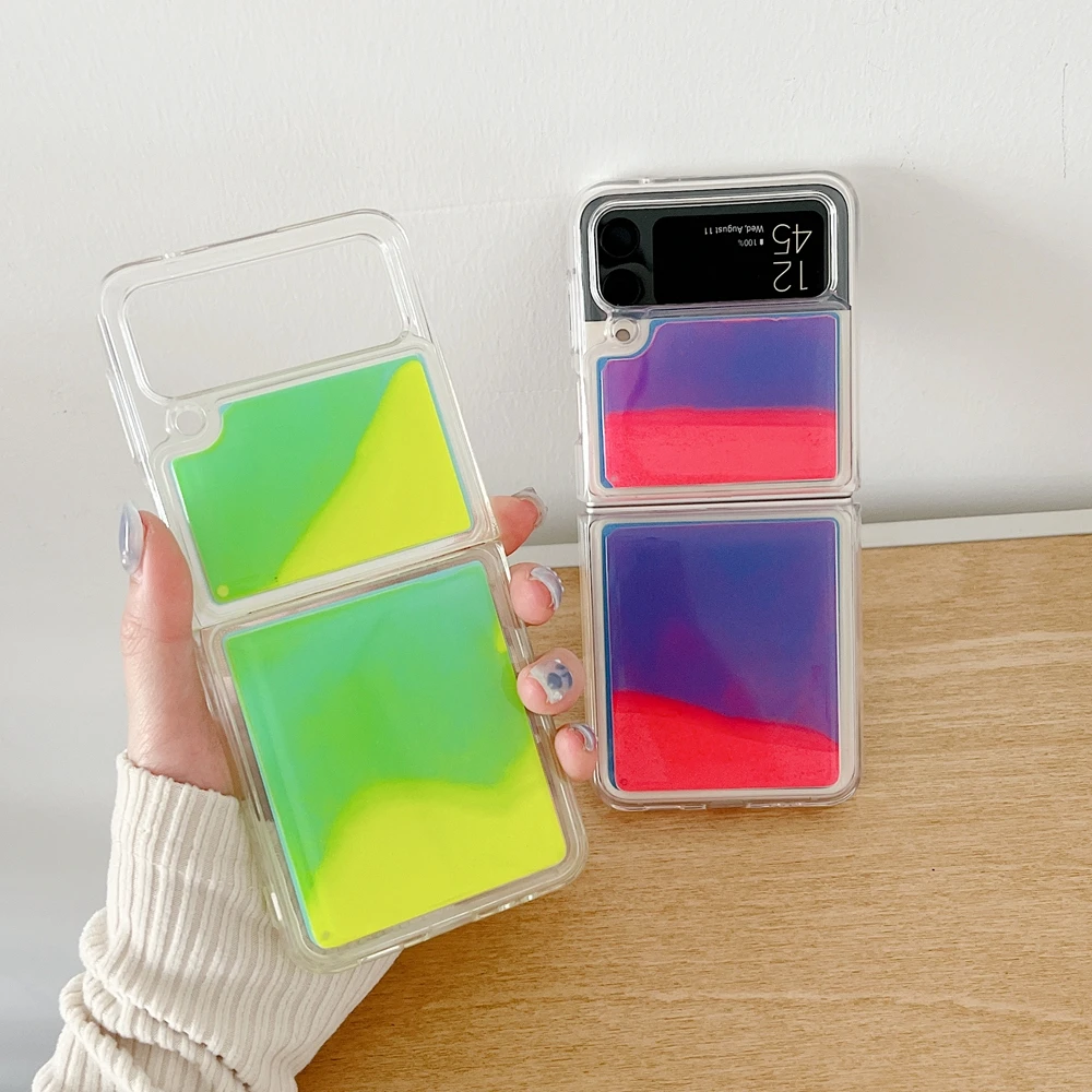 

For Galaxy Z Flip3 Glitter Quicksand Case for Samsung Galaxy ZFlip3 Z Flip 3 5G Colorful Hearts Shiny Luminous Phone Cover