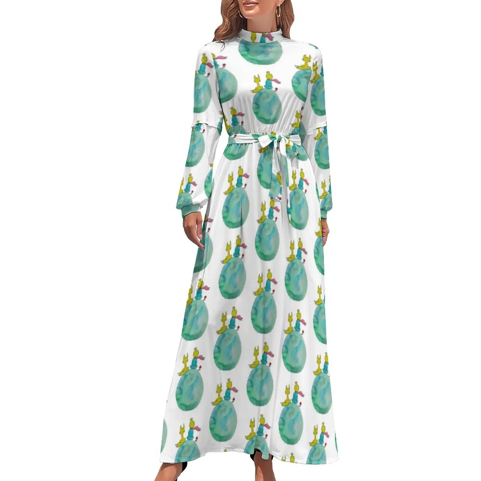 

Платье-макси с длинным рукавом и высокой талией, в богемном стиле