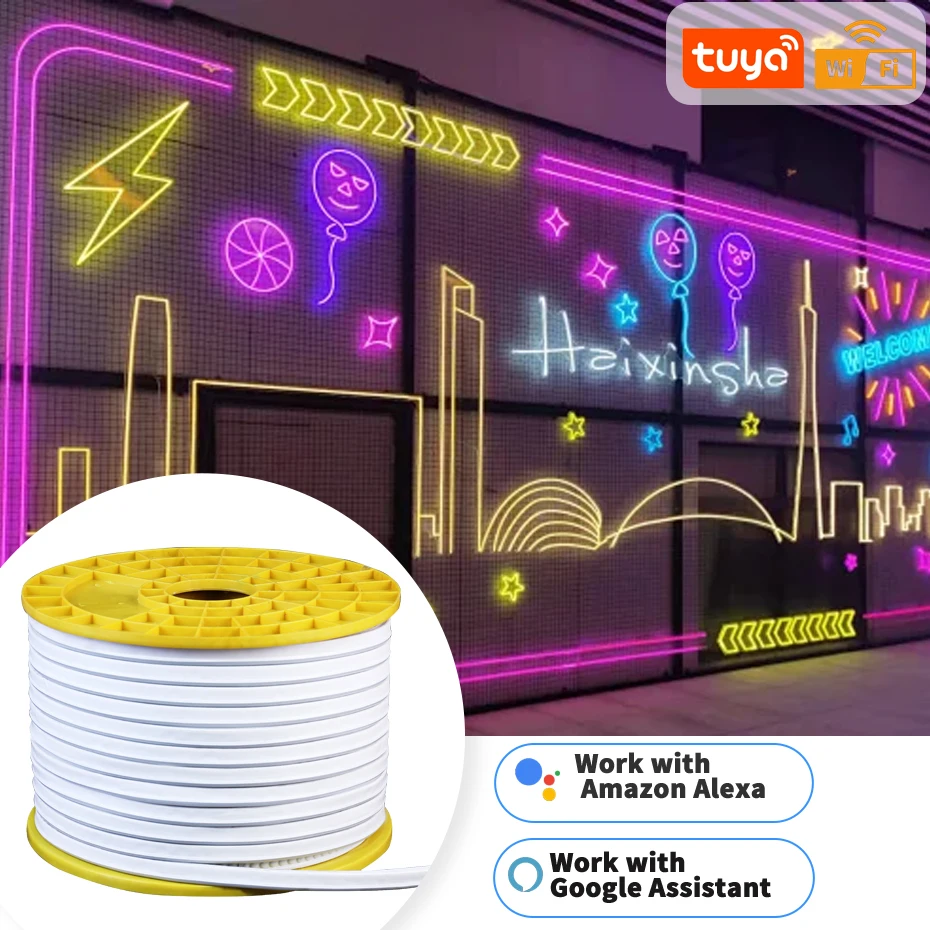Светодиодная лента Tuya WiFi AC 220V RF APP Дистанционное управление RGB Неоновый свет с