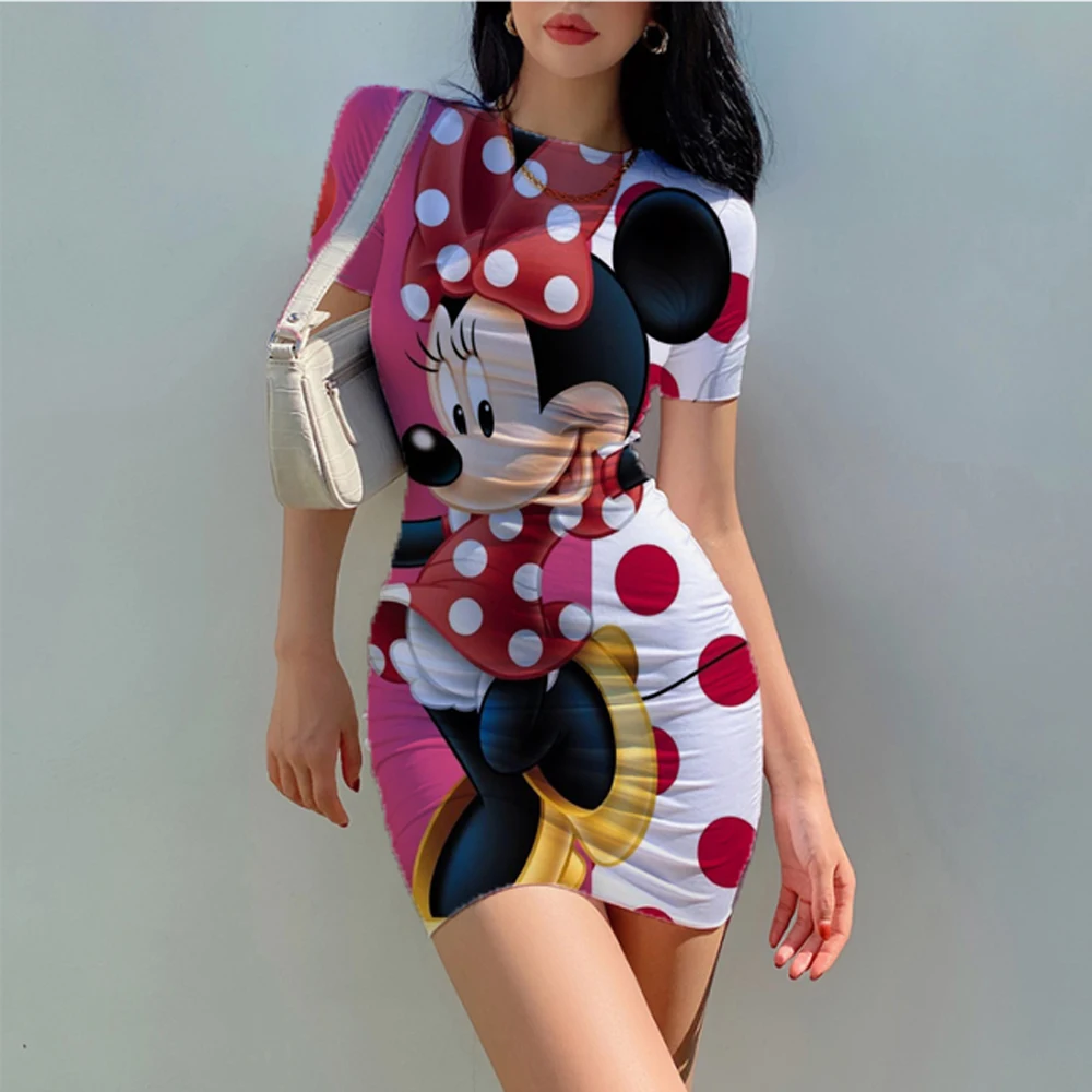 Женское облегающее мини-платье с коротким рукавом и принтом Минни Маус |