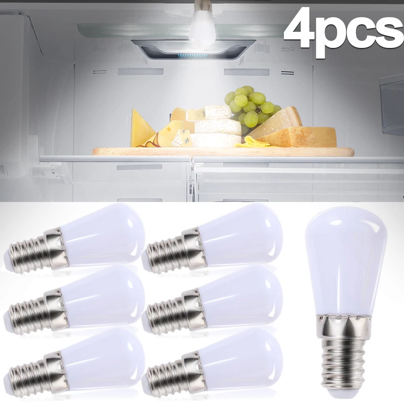 4pcs Mini LED Light Bulbs E12 Refrigerator Light Bulbs 220V Fridge Desk Lamp Screw Bulb for Sewing Machine Display Cabinets