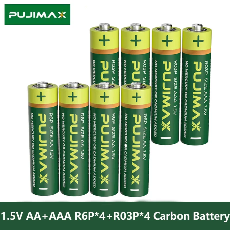 

PUJIMAX New 4Pcs R6P+4Pcs R03P 1.5V AA+AAA Carbon Battery Pack Single Use Batteries For Remote Control Flashlight Wireless Mouse