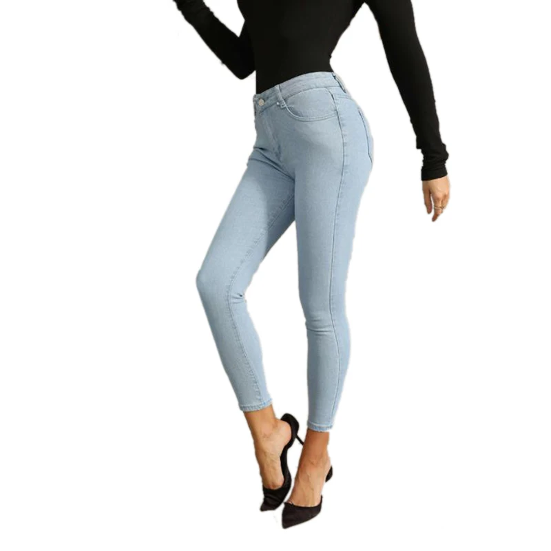 Джинсы-карандаш женские с завышенной талией облегающие синие джинсы-бойфренды