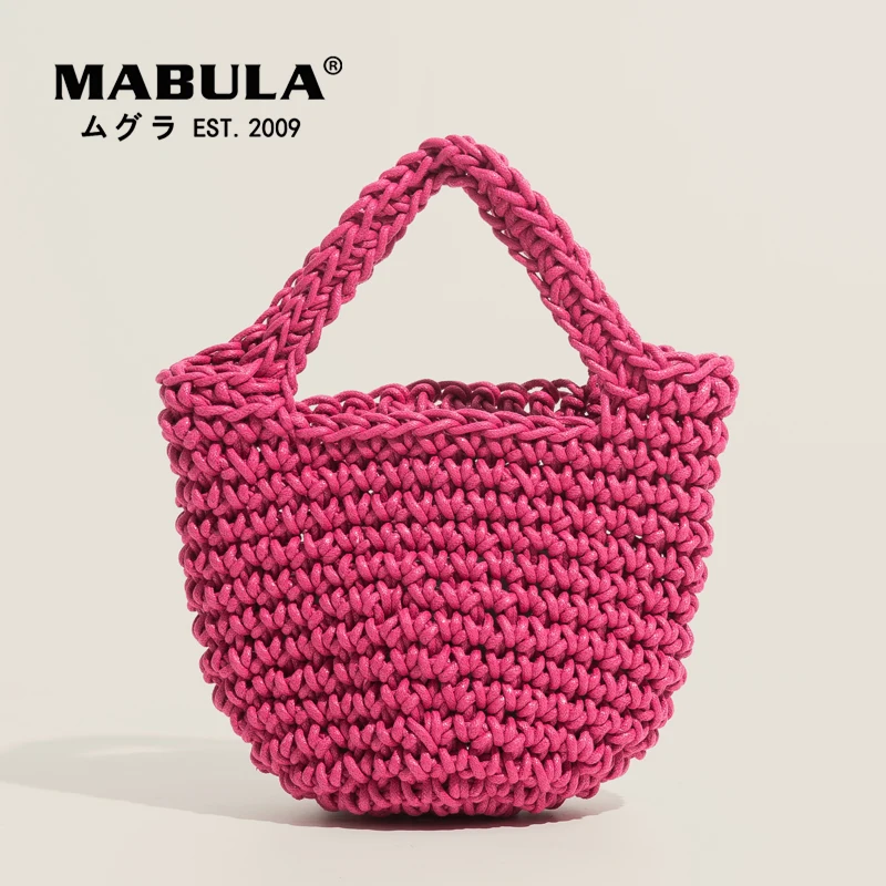 

MABULA Simple Stylish Crochet Cotton Bag Eco Friendly Handwoven knitted Tote Purses 2022 Summer Beach Handbag