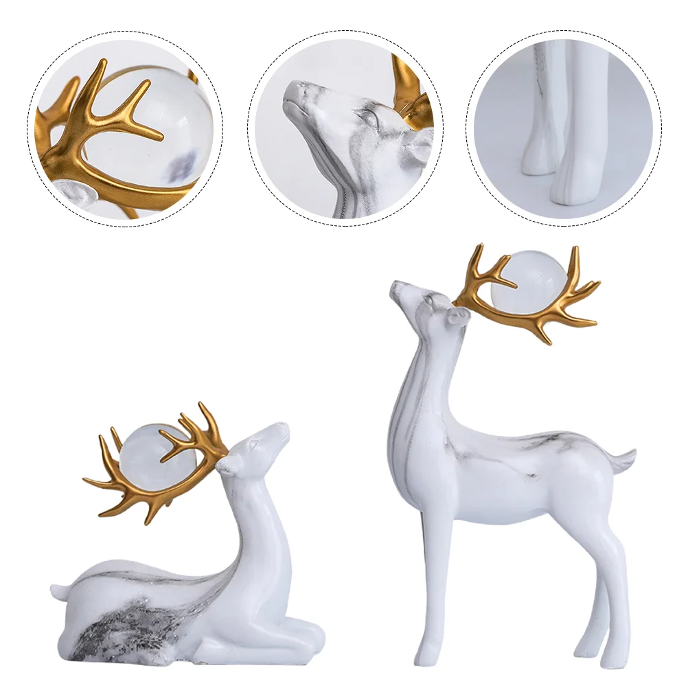 

Elk Reindeer Adornment Statue Desktop Ornament Figure Figurine Decor Deer Marbling Model Holiday Crafts Household Decoration