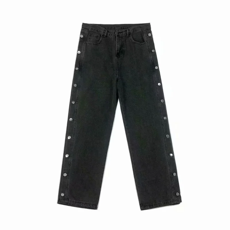 spring and autumn new men's fashion trend old port style straight loose wide leg trousers buttoned jeans