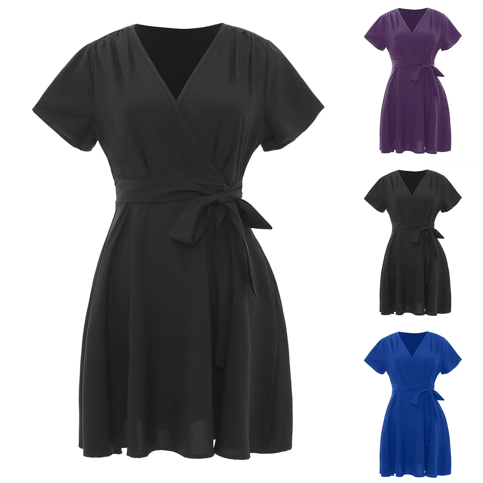 Женское платье больших размеров летнее однотонное трапециевидной формы с