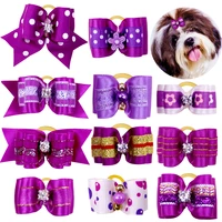 20pcs pet dog cute hair bows with rhinestoneflowers ribbon bows dog hair accessory dog groomining pet supplies