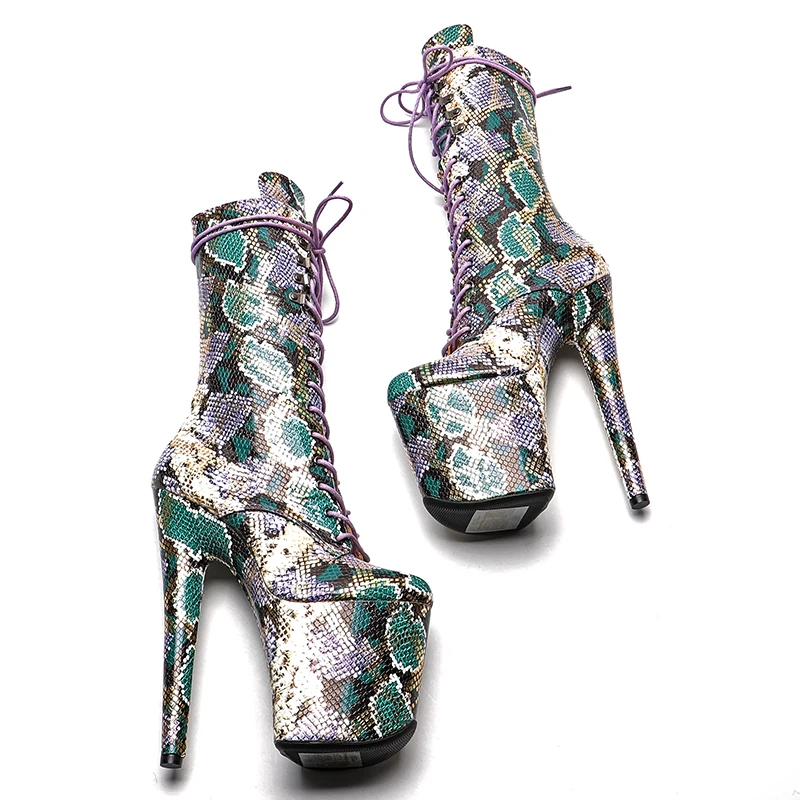 Leecabe 20CM/8Inch patent leather  boots heels platform short boots model nightclub super high heel  4B