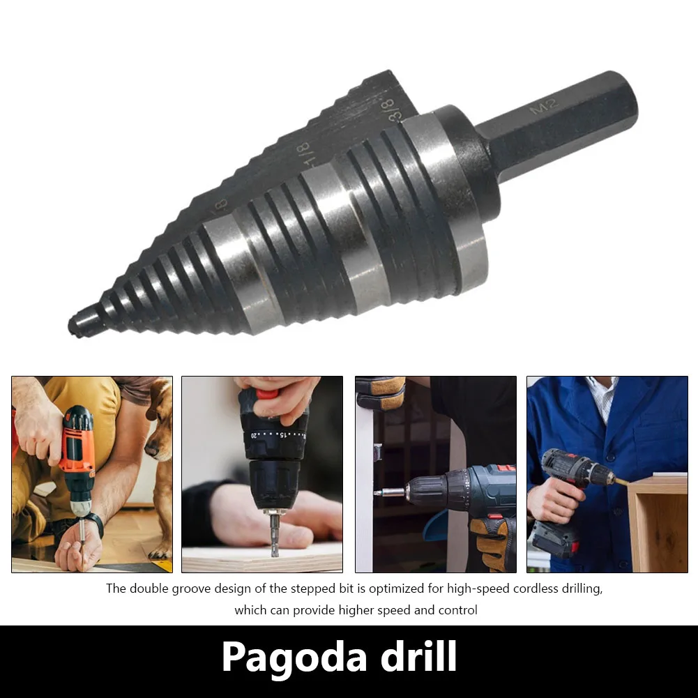 

HSS Straight Groove Taper Step Drill with Hexagonal Shank High Speed Steel Dual-Fluted Drills Bit Wood Hole Cutter Drilling Tool