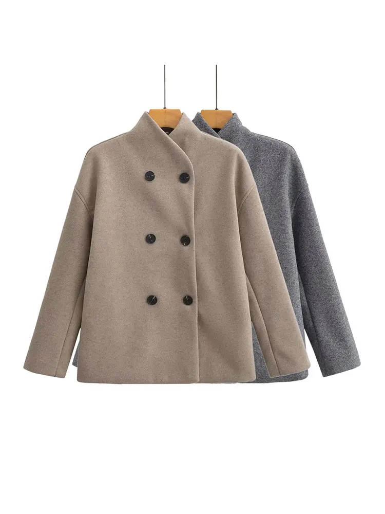 Женское шерстяное пальто TRAF укороченное двубортное с длинным рукавом верхняя