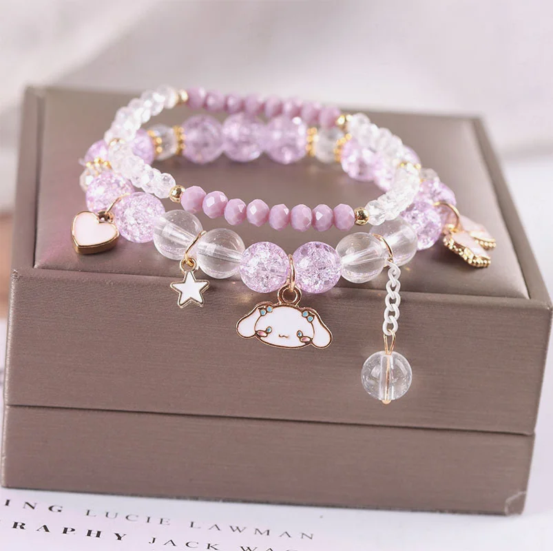 

Sanrio Cinnamoroll Bracelet Kawaii Sweet Girl Crystal Bead Chain Valentine Day Gift Jewelry Accessories Holiday Gift Cute