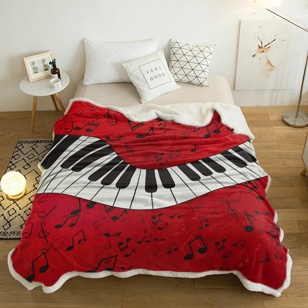 

Piano Keys Music Note Red Plush Throw Blanket Sherpa Fleece Bedspread Blankets Sofa Cover Bedding Picnic Wool Soft Blanket