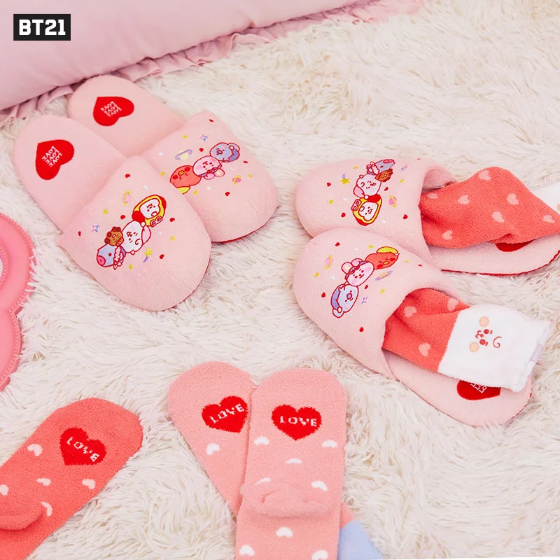 

26Cm Bt21 Party Night Series Line Friends Cartoon Kawaii MANG Chimmy Cooky Indoor Slippers Super Cute Home Cotton Slippers