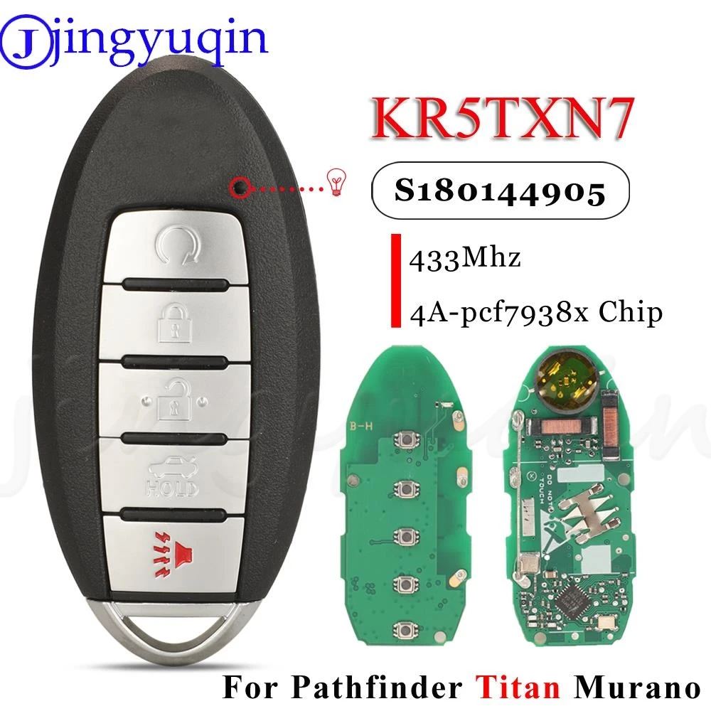 Фото jingyuqin KR5TXN7 S 180144905   5 кнопок бесконтактный смарт-брелок 433 МГц 4A чип для Nissan Pathfinder Titan Murano 2019 2020 №1