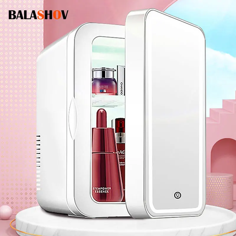4LMini Makeup Fridge WIth LEDLight Mirror Portable Cosmetic Storage Refrigerator Cooler& Warmer Freezer for Home Car Dual Use