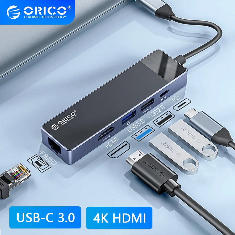 

ORICO USB C HUB 4K 30Hz Type C to HDMI-compatible VGA RJ45 USB3.0 PD 100W Adapter SD Splitter For Macbook iPad M1 PC Accessories