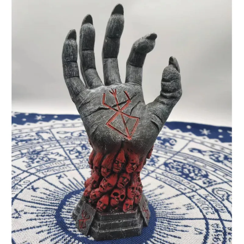 

Mad God Grim Reaper Devil's Right Hand of Berserk Skull Rune Sculpture Halloween Fear Desktop Ornament Resin Crafts Home Decor