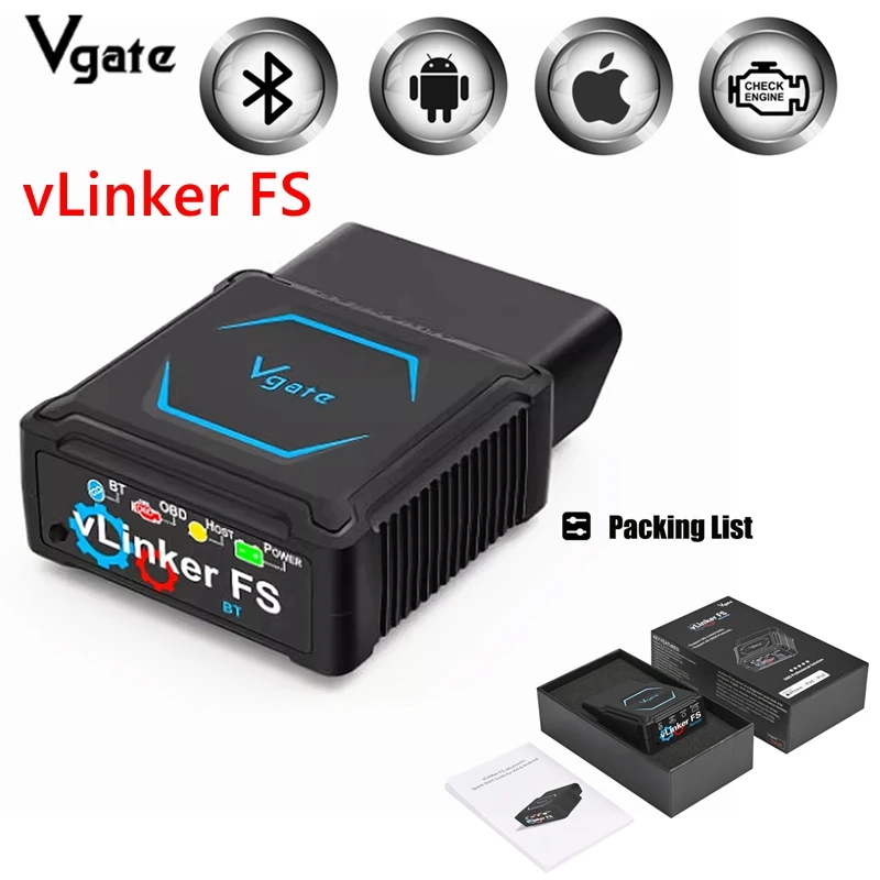 Фото Vgate vLinker FS OBD2 Bluetooth для Android/IOS для Ford FORScan HS MS CAN ELM 327 OBD 2, инструменты для диагностического сканера автомобиля №1