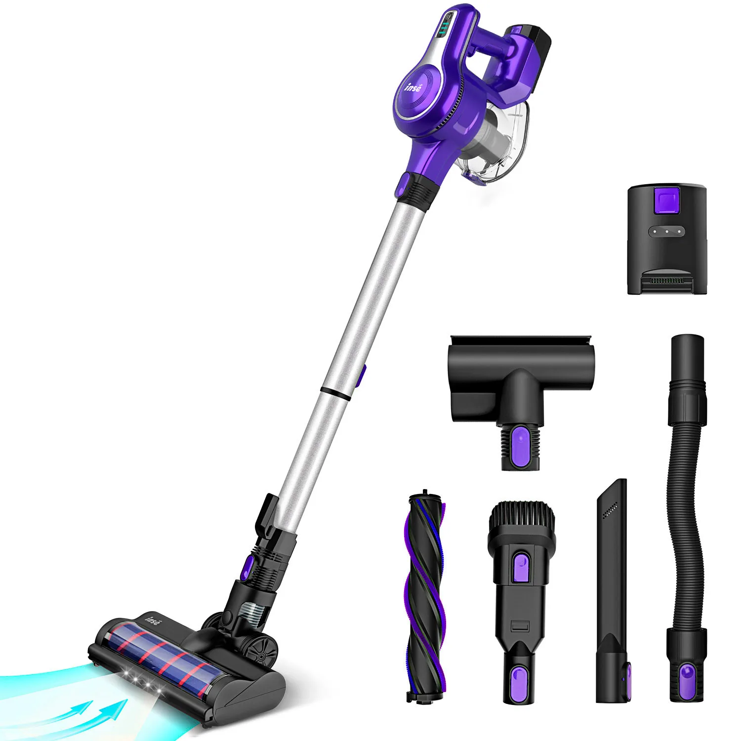 INSE Cordless Vacuum Cleaner, S6 Brushless Motor 23Kpa 250W Powerful Suction Stick Vacuum for Pet Hair Carpet Hard Floor