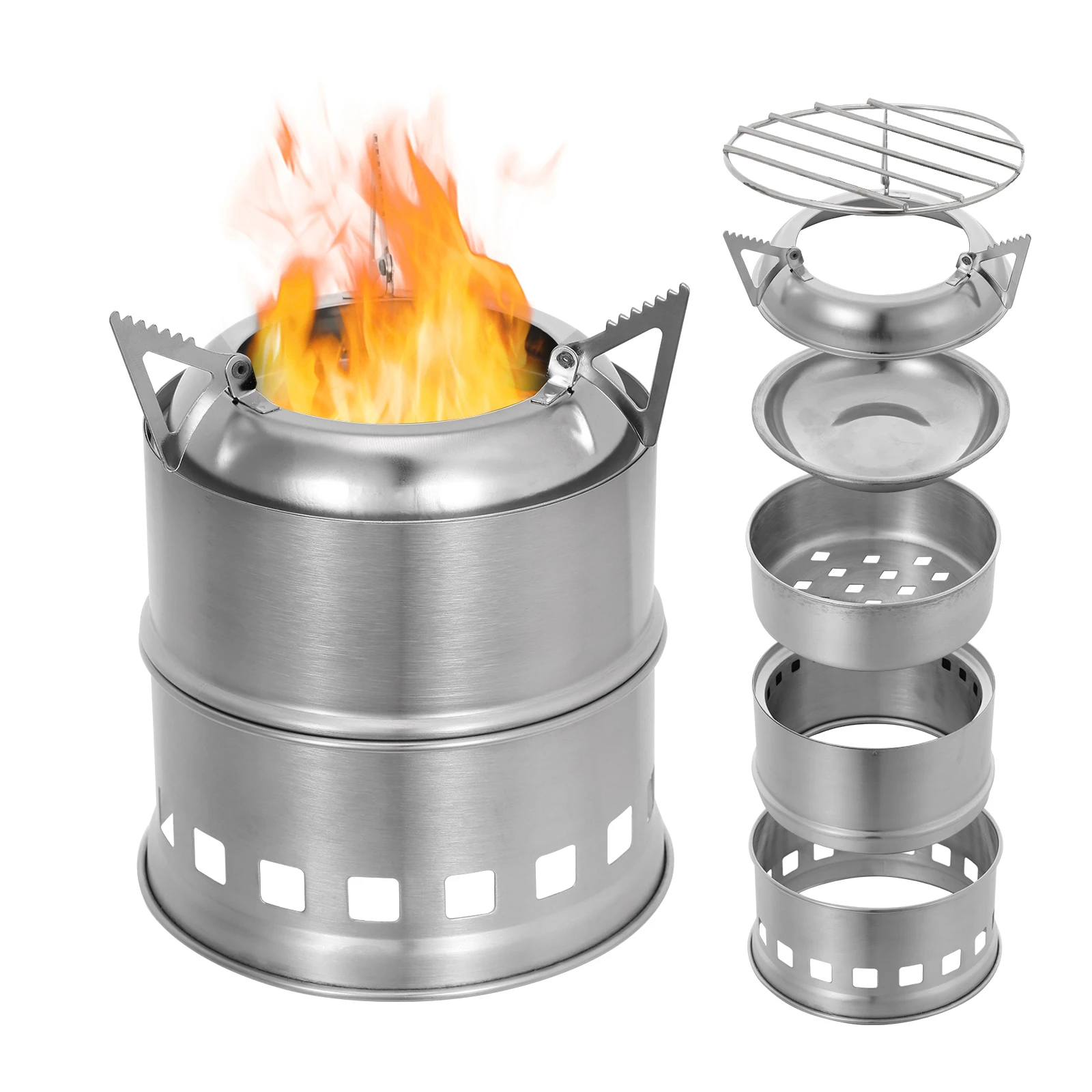 

Wood-burning Stove Portable Stainless Steel Wood Stove Alcohol Stove Burner Outdoor Cooking Picnic BBQ Camping Furnace Cookware