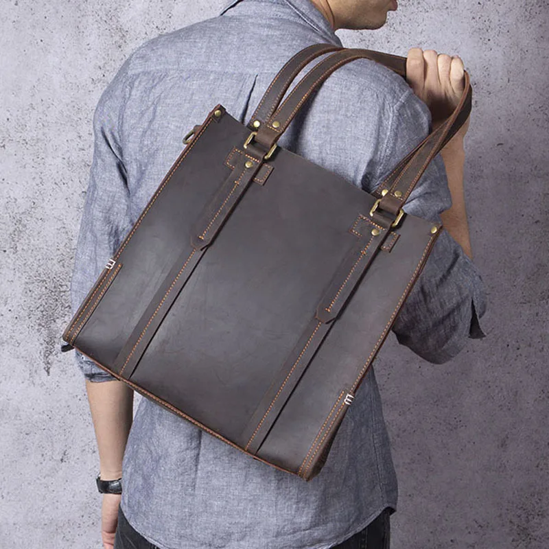 

AETOO Vintage handmade crazy horse leather tote bag for men head layer cowhide cross shoulder bag for women leather handbag