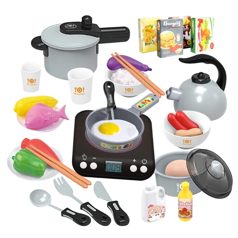 

Kid’s Kitchen for PLAY Set Toy with Cooking Pot Pan Bowl Plates Dollhouse Access