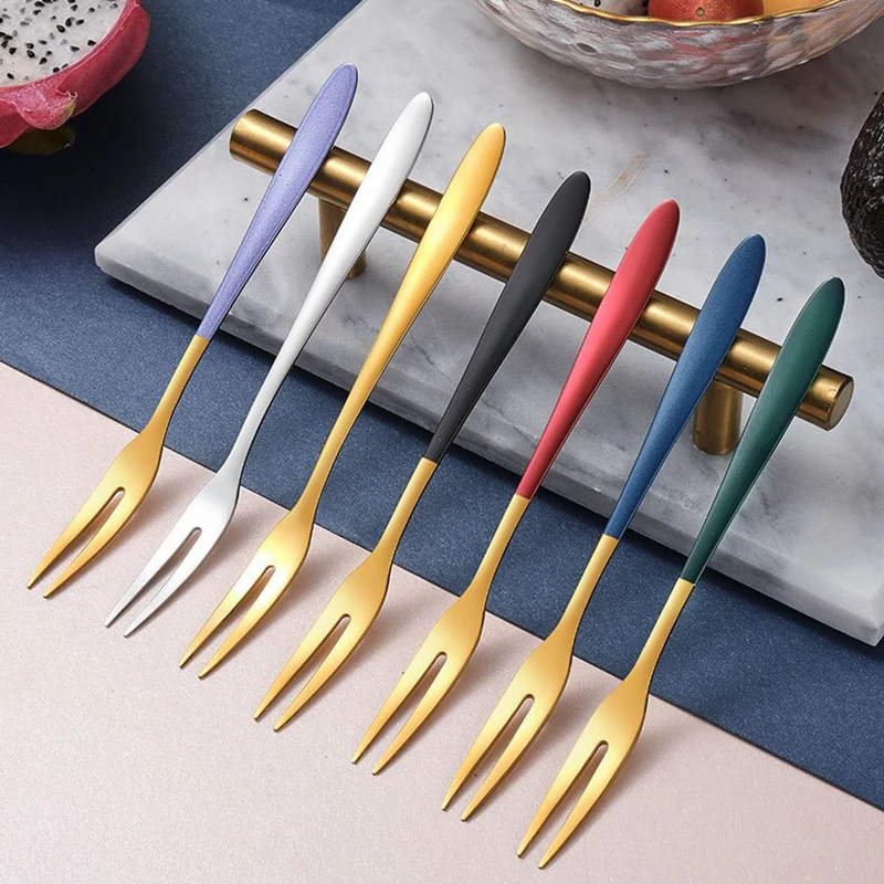 

7pcs 304 Stainless Steel Fruit Fork Dessert Cake Forks Salad Fork For Party Kitchen Tableware