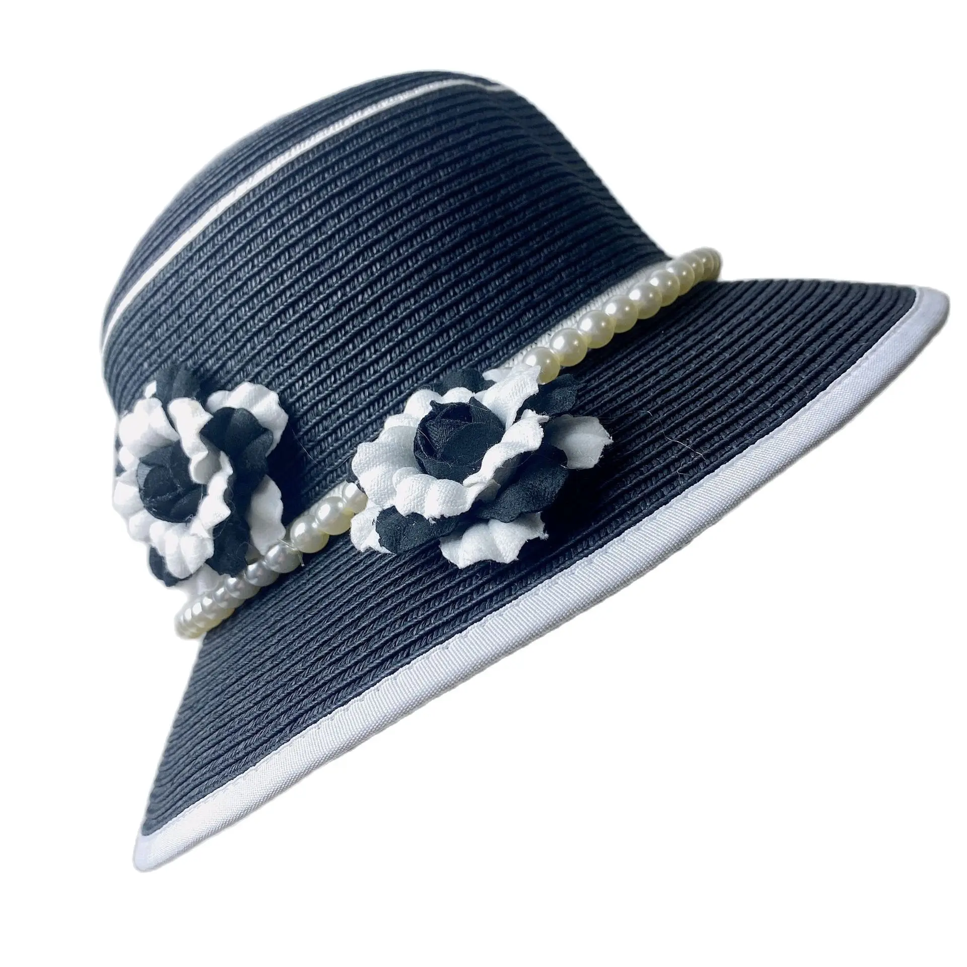 

2022 французская Солнцезащитная шляпа в стиле ретро, Ранняя Рыбацкая шляпа, женская летняя шляпа с защитой от ветра от солнца в стиле Хепберн, черно-белая соломенная шляпа t