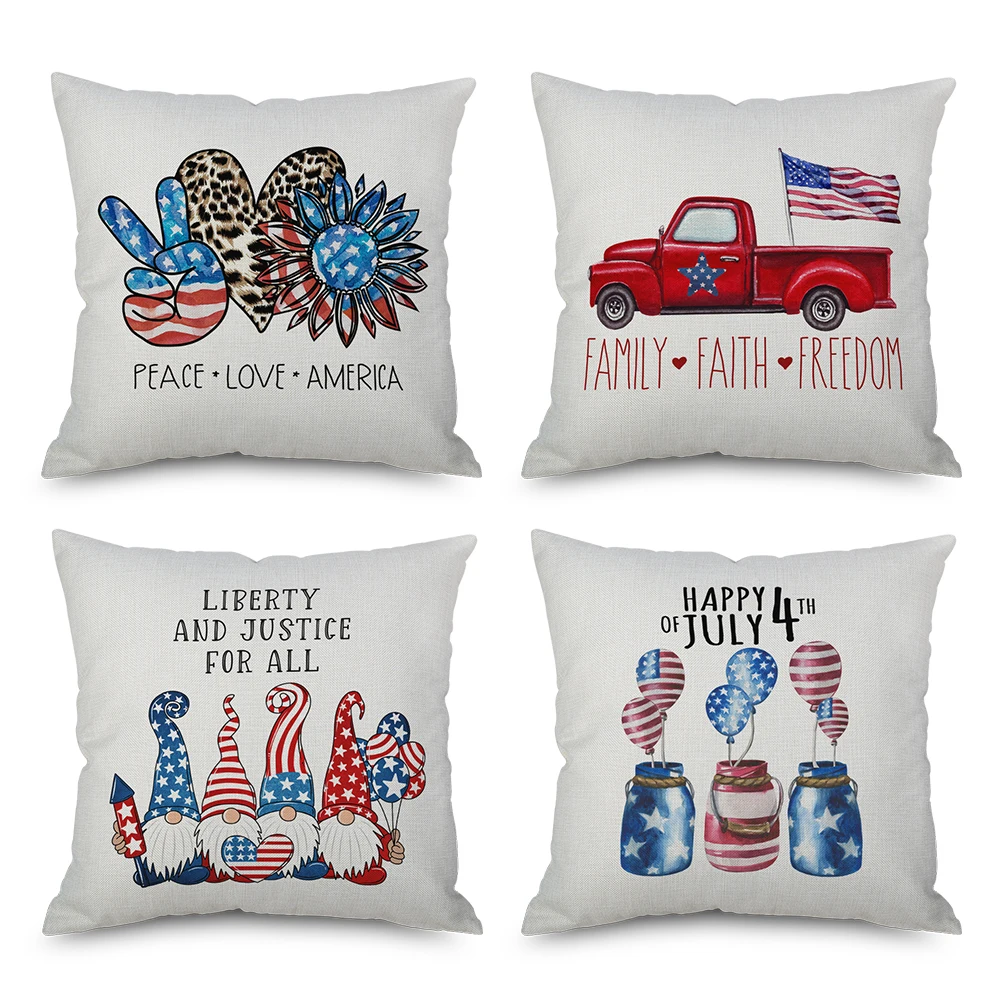 

4th of July USA Independence Day Cushion Cover for Office Sofa American Flag Pillows Cover Home Decor 45x45cm