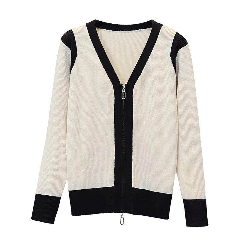 Женский вязаный кардиган на молнии с длинным рукавом