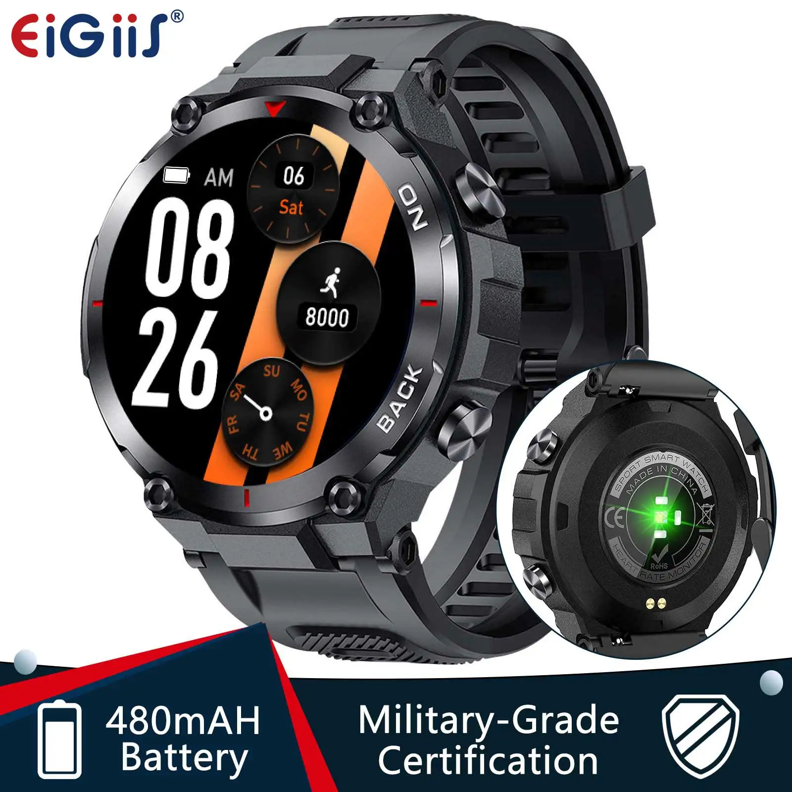 Военные умные часы EIGIIS для мужчин GPS IP68 водонепроницаемые 1 32 дюйма HD