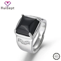 huisept rings 925 silver jewelry with obsidian zircon gemstone open finger ring for women men wedding engagement party ornament
