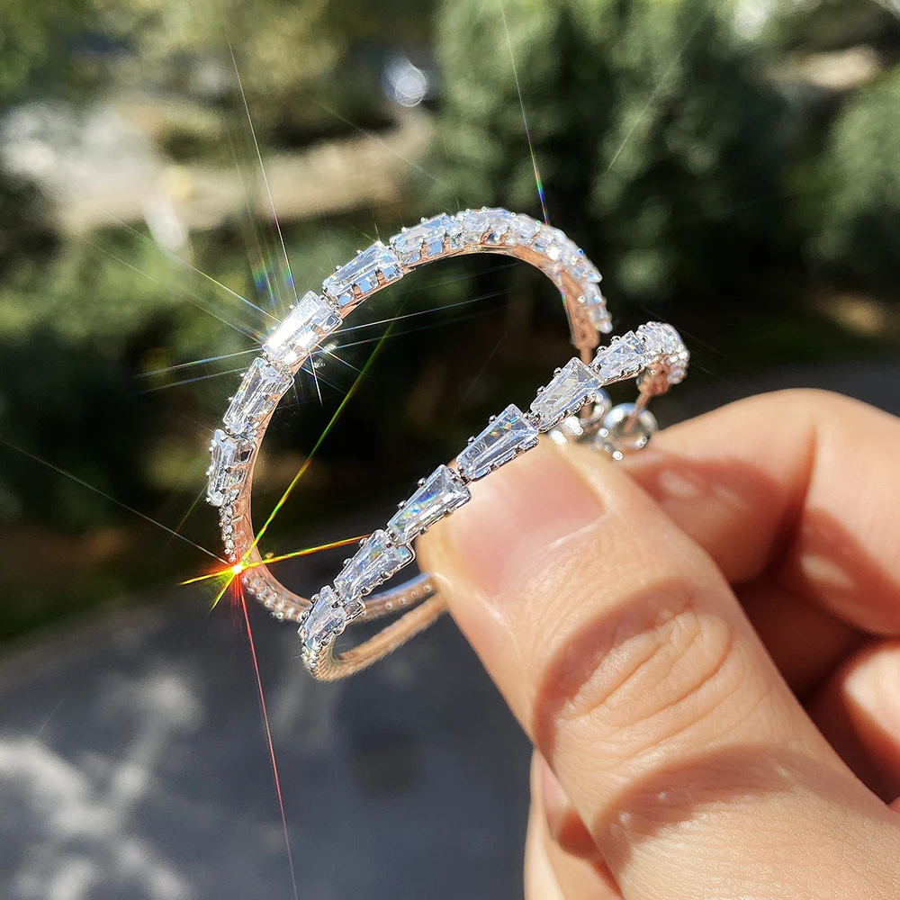 

New Gorgeous Women Hoop Earrings Micro Paved CZ Stone Brilliant Female Big Earring for Party Korean Fashion Jewelry Girl Gift