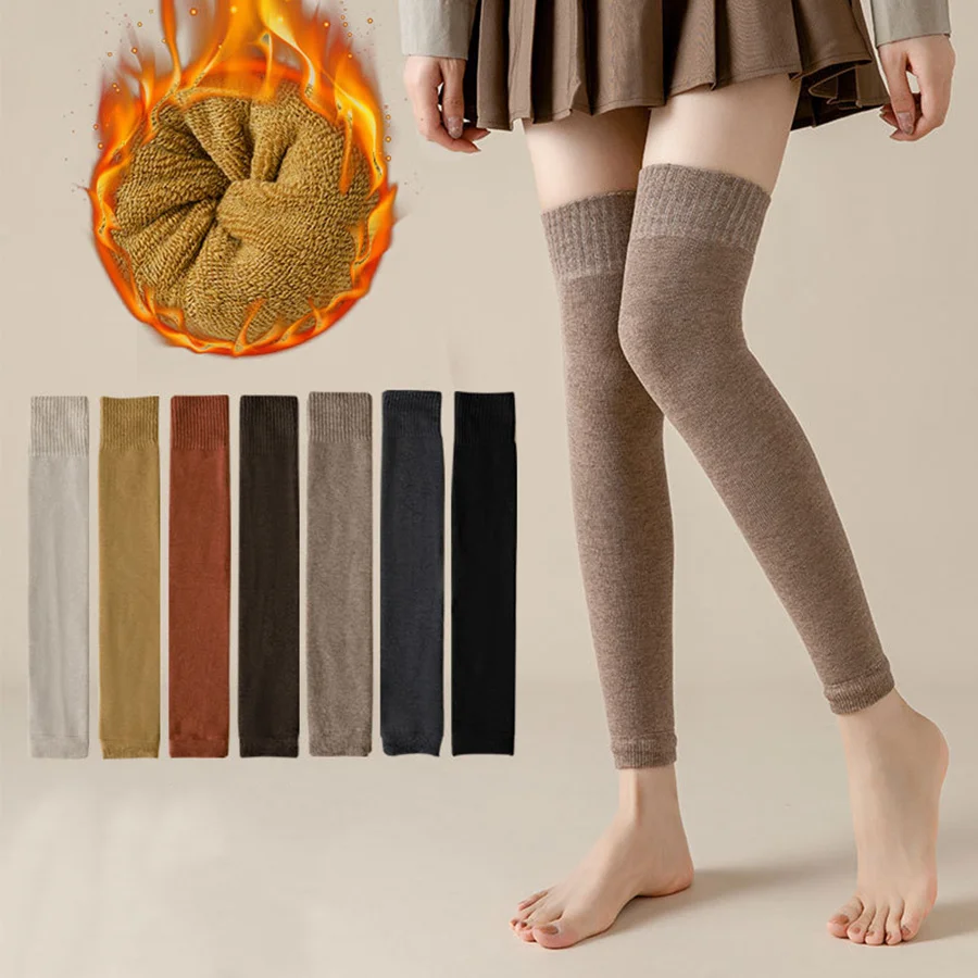 

New in Winter Over Knee High Footless Socks for Women Black Khaki Warm Long Leg Warmers Thermal Thigh High Sock Cuffs Long Socks