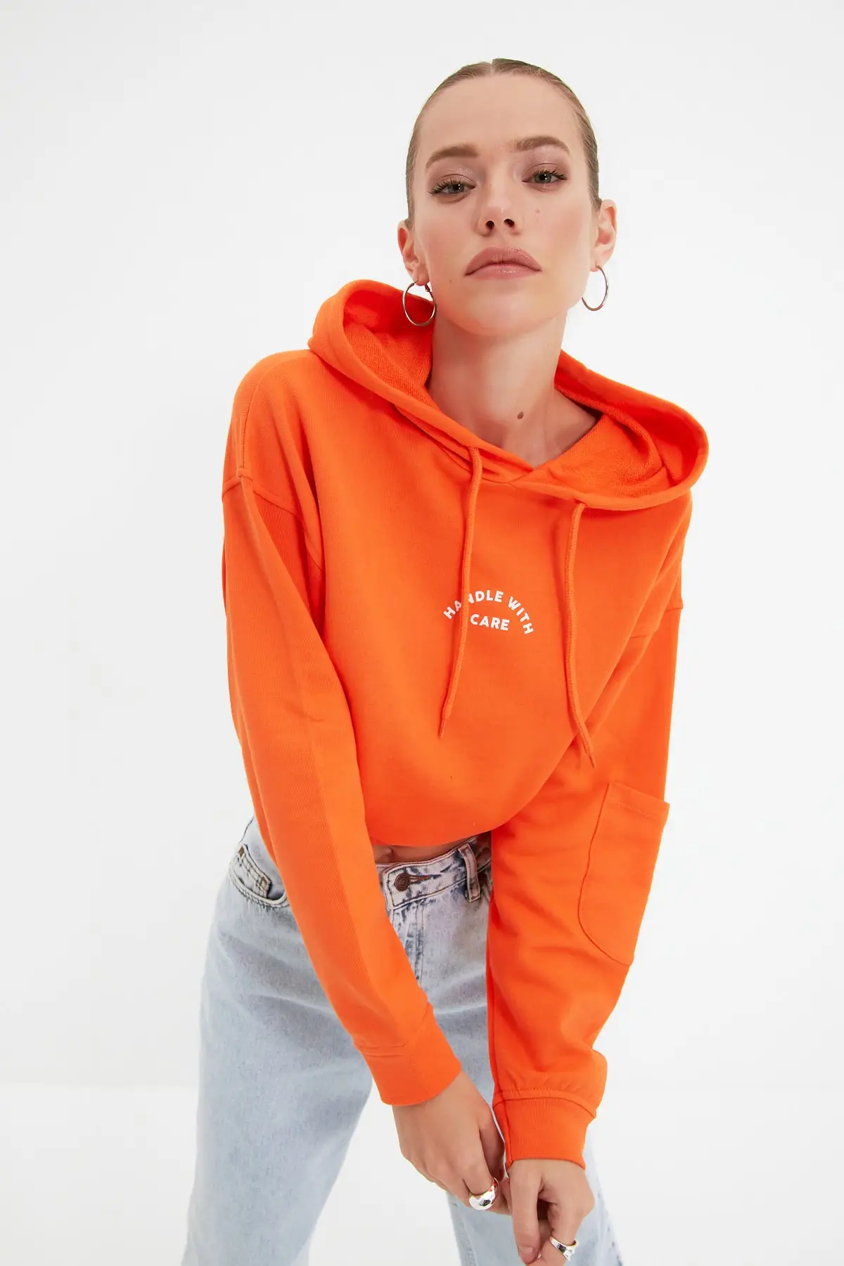 

Женская толстовка, оранжевые базовые вязаные толстовки, модные всесезонные новые дизайнерские пуловеры, флисовые толстовки