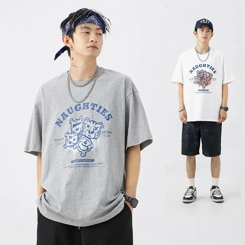 

Fashion Hip Hop Men T Shirt Streetwear Japanese Harajuku Summer Casual Grey Short Sleeve Cotton Tops Tees Loose Print TShirts