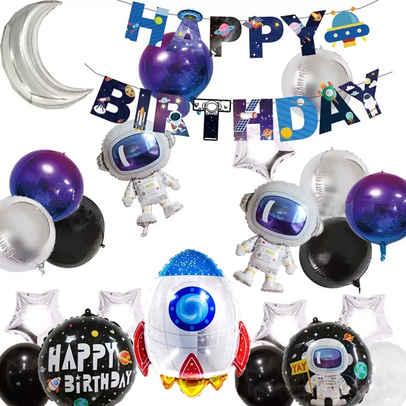 

Space Party Astronaut Rocket Ship Foil Balloons Galaxy/Solar System Theme Party Boy Kids Birthday Party Decoration Favors