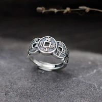 fashion silver color copper coin adjustable rings feng shui wealth jewelry for men women accessories