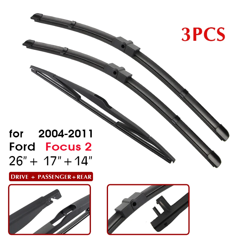 

Набор щеток стеклоочистителя BROSHOO для Ford Focus 2 2004-2011, лобовое стекло, переднее и заднее окно 26 "+ 17" + 14"