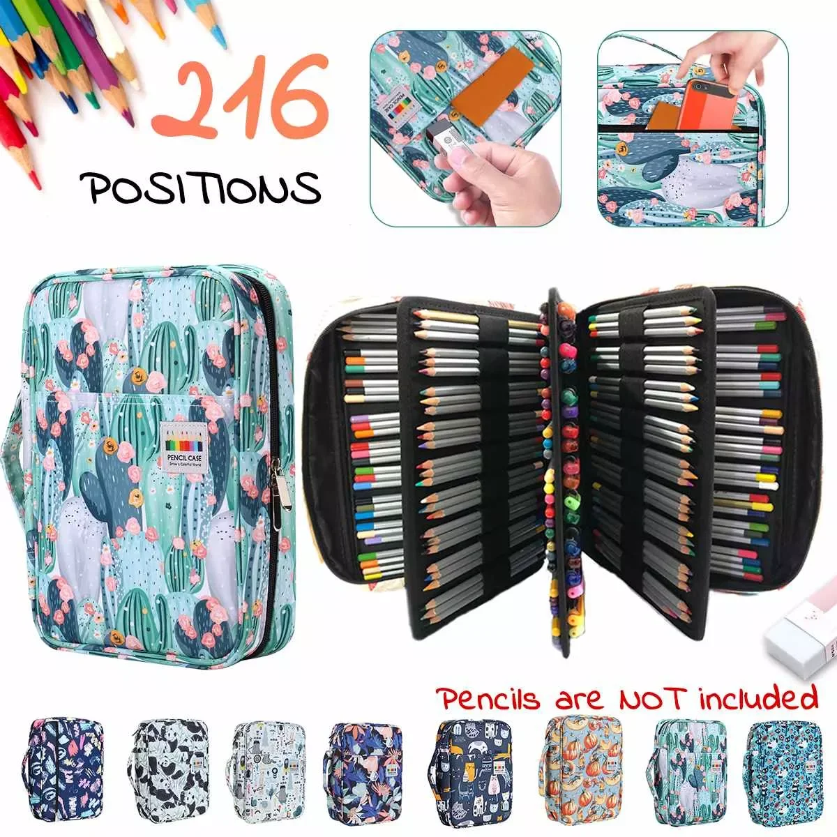 

Большая вместительная сумка для карандашей, чехол, органайзер, косметичка, цветной карандаш, акварельные ручки, маркеры, гелевые ручки, вмещ...