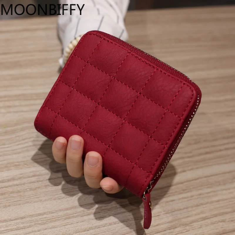 Short Wallets for Women PU Leather Female Plaid Purses Nubuck Card Holder Wallet Woman Small Zipper Wallet Ladies Coin Purses