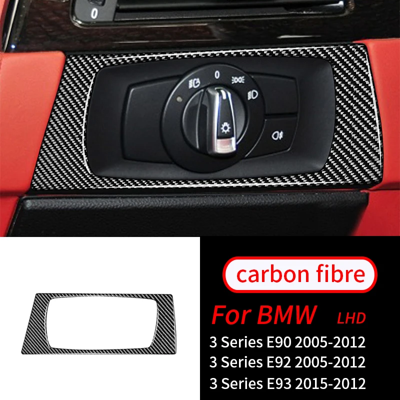 

For BMW E90 E92 E93 3 Series 2005-2012 Real Carbon Fiber Head Lamp Switch Decorative Frame Cover Trim Interior Stickers