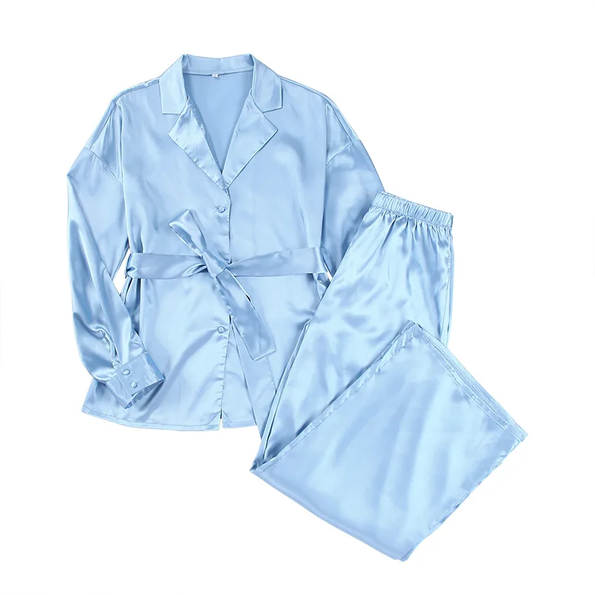 Solid Color Pajamas For Women Robe Sets Full Sleeves Women's Home Clothes Trouser Suits Satin Nightgowns Spring 2023 Loungewear