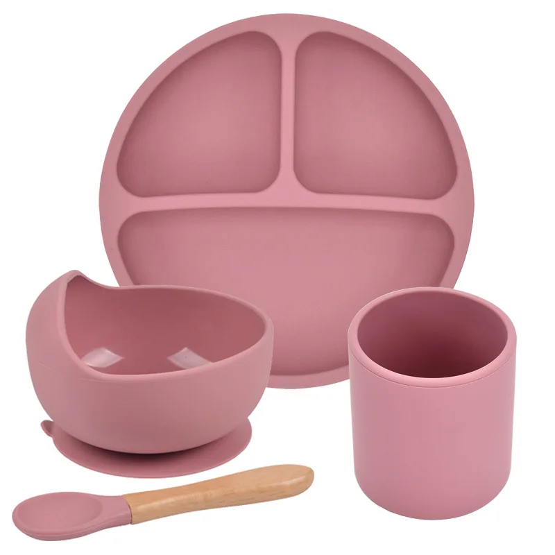 

4Pcs/Set Baby Silicone Plate Bowl Cup Spoon Set BPA Free Baby Feeding Silicone Bowl Baby Dishes Portable Children Tableware