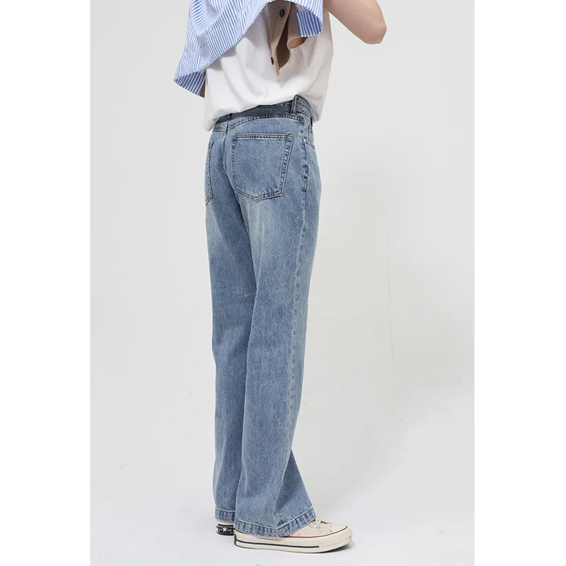 Streetwear Men 2022 New Style Vintage Recreational Blue Jeans Loose Straight Cylinder Broad Leg Micro Flare Pants Autumn Female