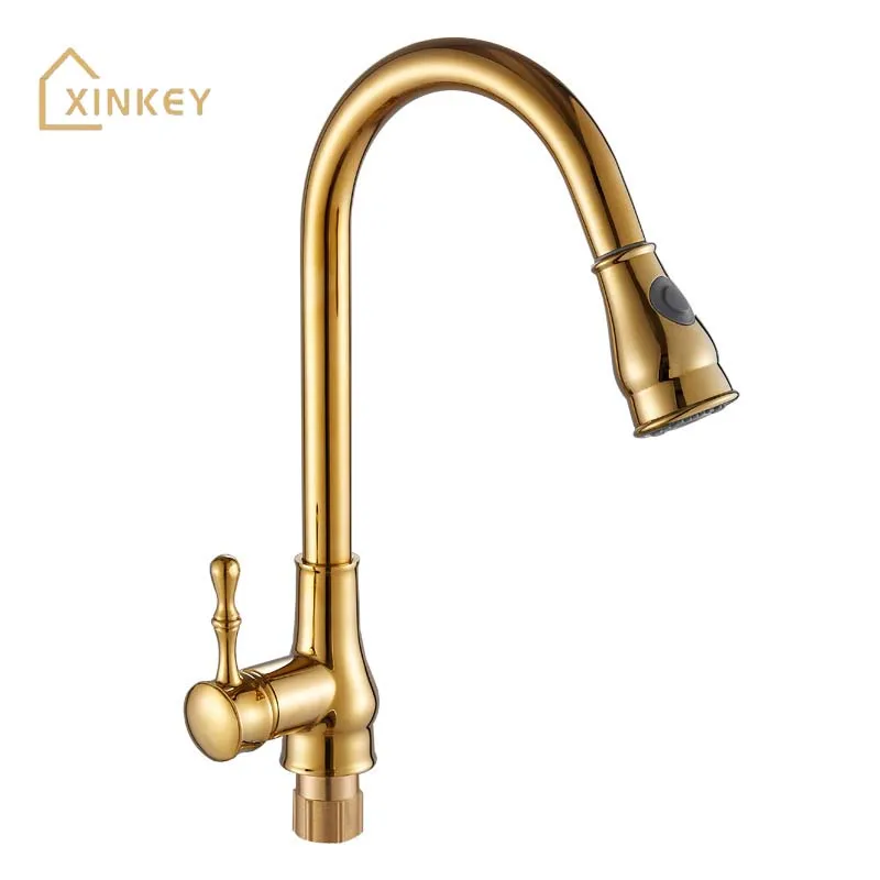 

European silver gold kitchen faucet silver single handle pull out kitchen faucet single hole handle rotation faucet
