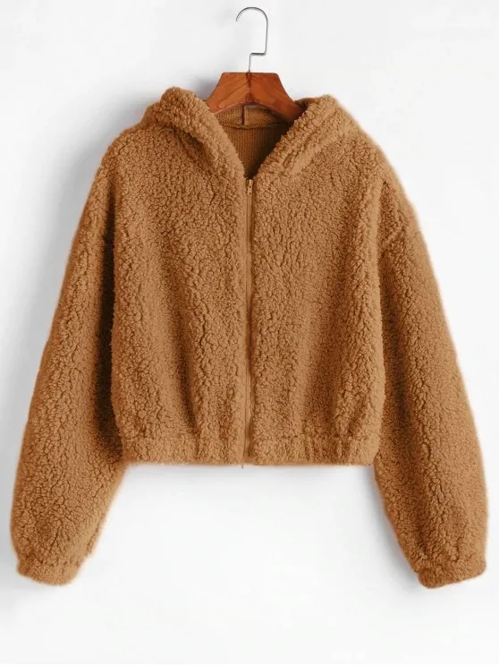 

2022 autumn and winter new solid color hooded long-sleeved sweater short