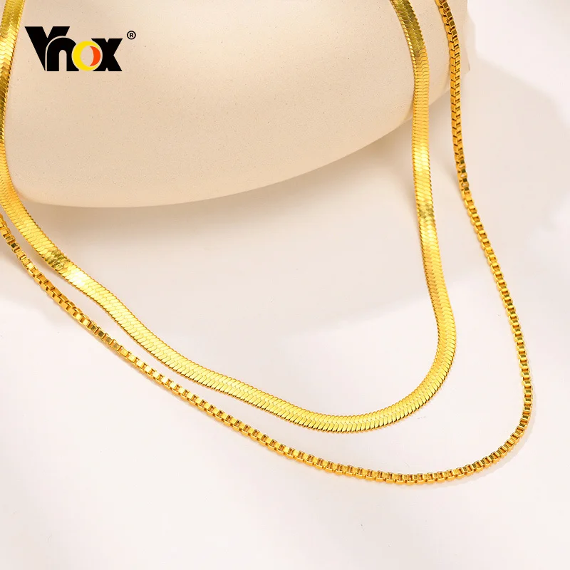 

Vnox Layering Necklaces for Women, Layered Herringbone Flat Snake Herringbone Box Chain Necklace, Minimalist Chic Collar